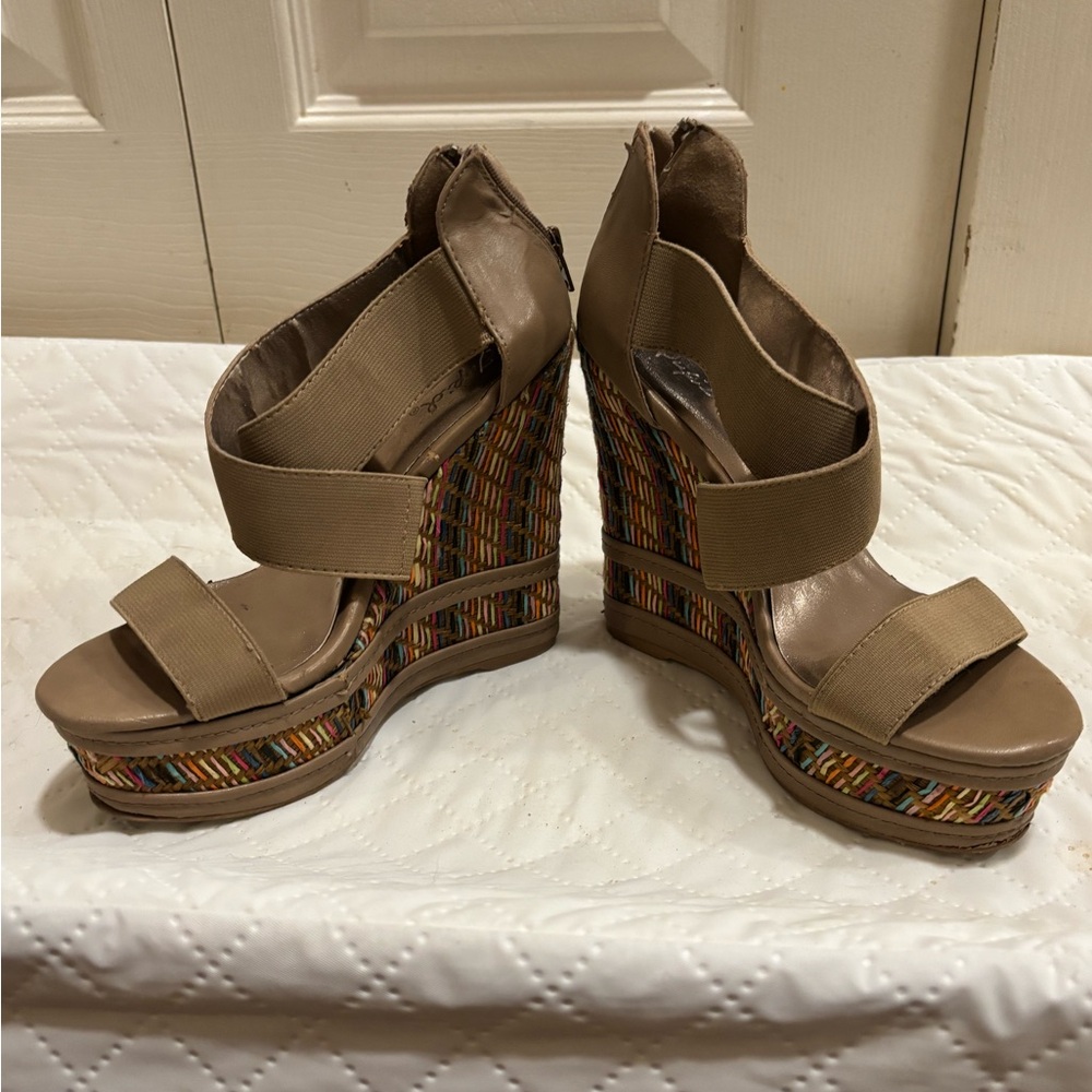 Multicolor Wedge heels stripe open toe travel party formal beach feminine sexy